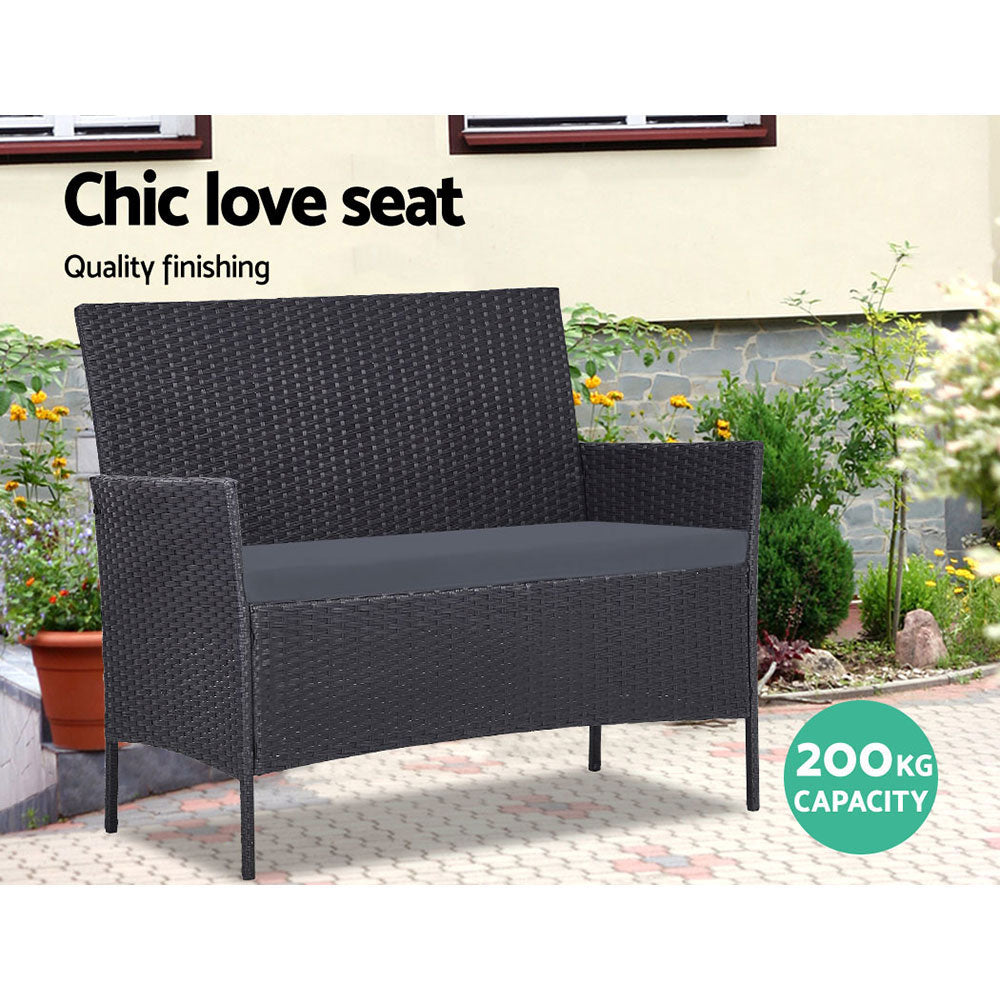 Gardeon Outdoor Furniture Rattan Set Chair Table Dark Grey 4pc freeshipping - Awezingly