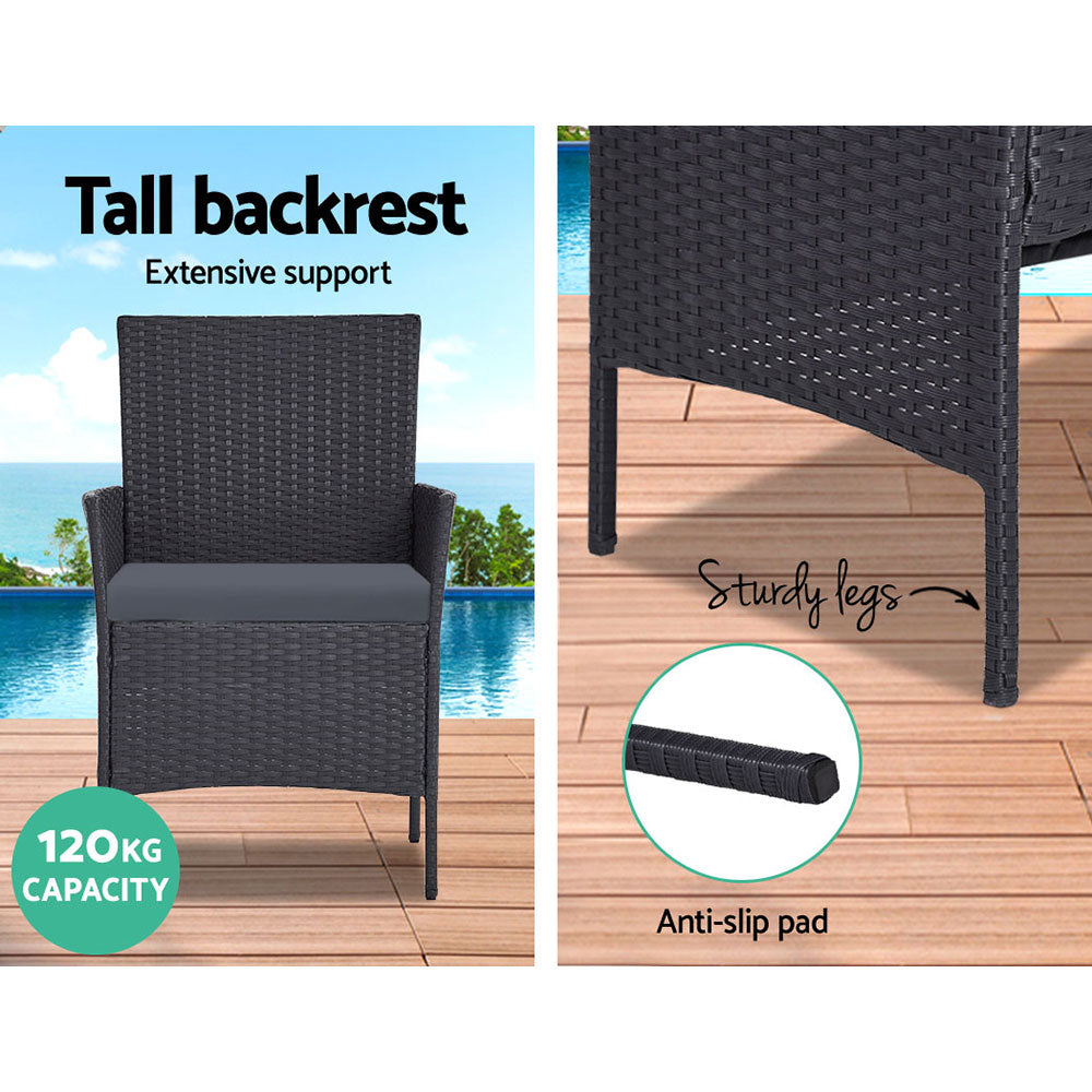 Gardeon Outdoor Furniture Rattan Set Chair Table Dark Grey 4pc freeshipping - Awezingly
