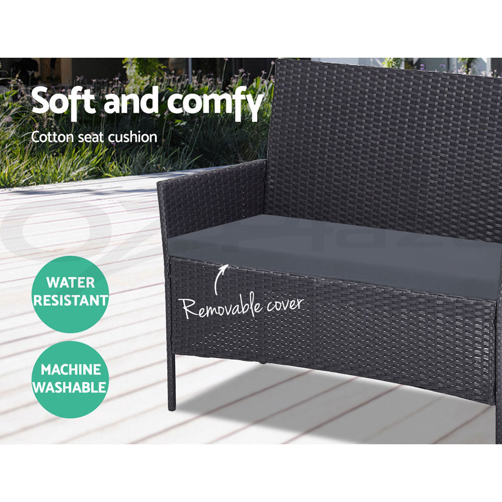 Gardeon Outdoor Furniture Rattan Set Chair Table Dark Grey 4pc freeshipping - Awezingly