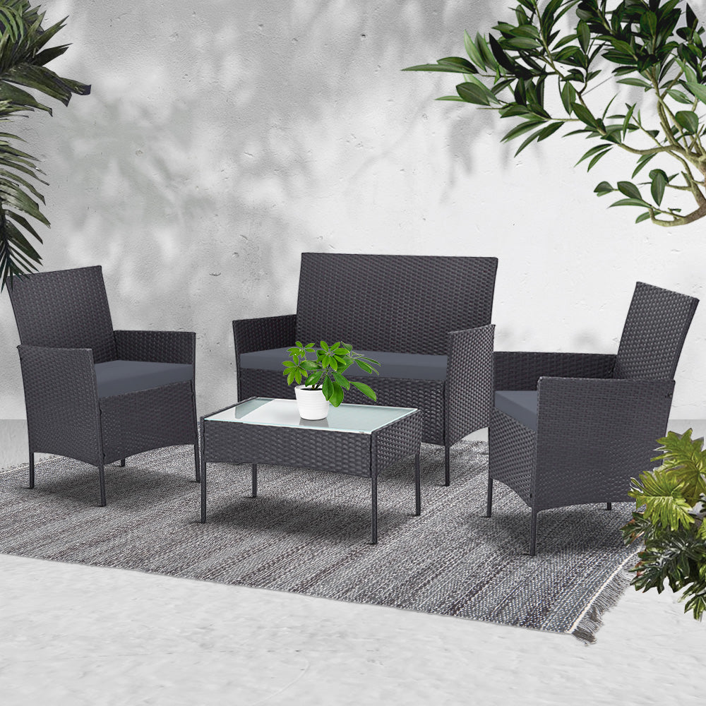 Gardeon Outdoor Furniture Rattan Set Chair Table Dark Grey 4pc freeshipping - Awezingly