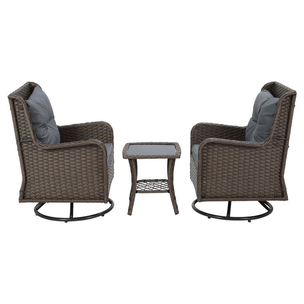 Gardeon Outdoor Chairs Patio Furniture Lounge Setting 3 Pcs Wicker Swivel Chair Table Bistro Set Gardeon