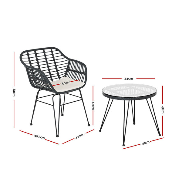 Gardeon Outdoor Furniture Lounge Setting 3-Piece Bistro Set Table Chairs Patio Gardeon