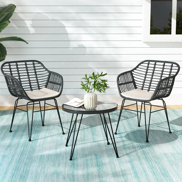 Gardeon Outdoor Furniture Lounge Setting 3-Piece Bistro Set Table Chairs Patio Gardeon