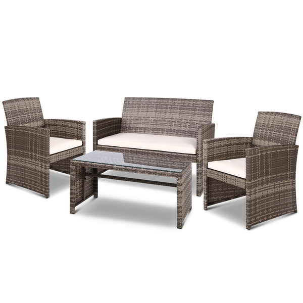 Gardeon Set of 4 Outdoor Rattan Chairs & Table - Grey freeshipping - Awezingly