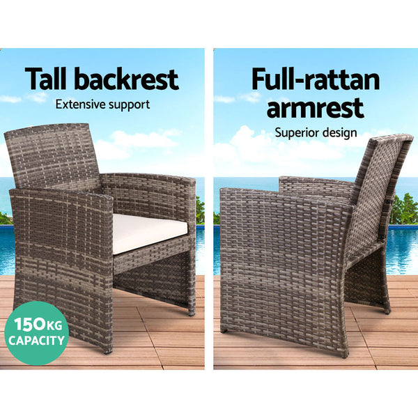 Gardeon Set of 4 Outdoor Rattan Chairs & Table - Grey freeshipping - Awezingly