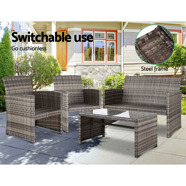 Gardeon Set of 4 Outdoor Rattan Chairs & Table - Grey freeshipping - Awezingly