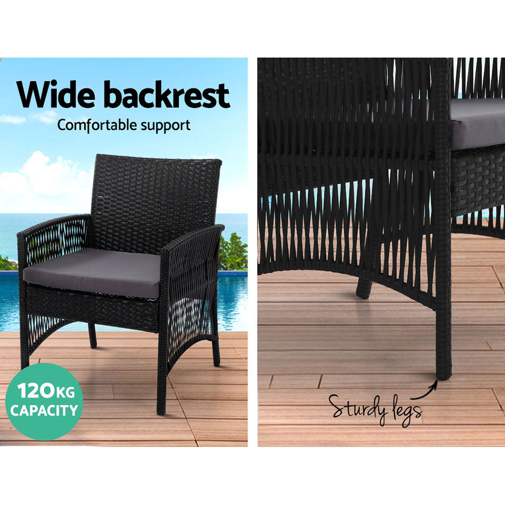 Gardeon 4PCS OutdoorSofa Set with Storage Cover Wicker Harp Chair Table Black Gardeon