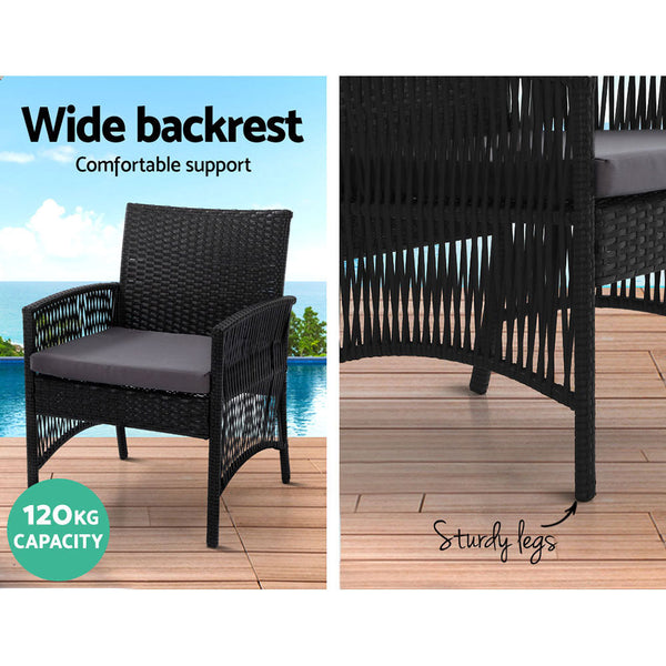 Gardeon 4PCS OutdoorSofa Set with Storage Cover Wicker Harp Chair Table Black Gardeon