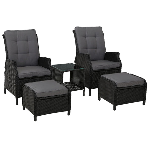 Gardeon Recliner Chairs Sun lounge Setting Outdoor Furniture Patio Garden Wicker Gardeon