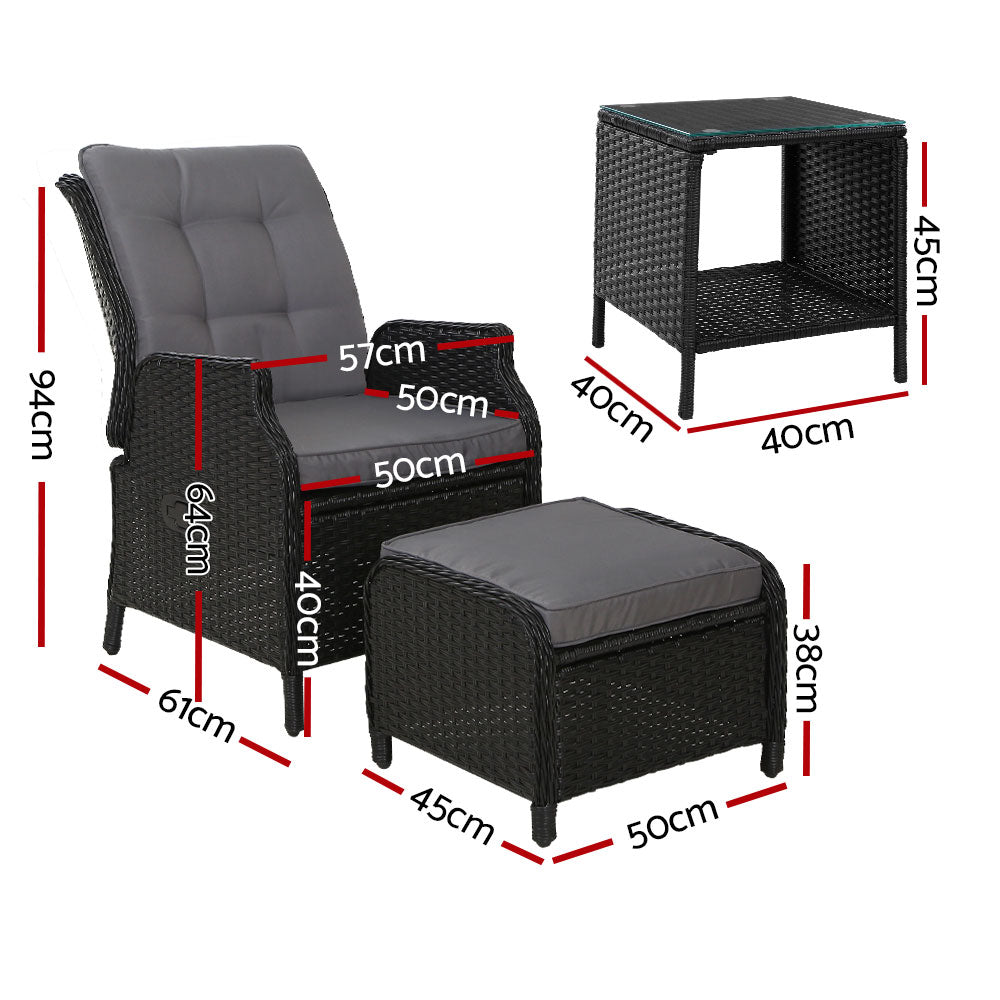 Gardeon Recliner Chairs Sun lounge Setting Outdoor Furniture Patio Garden Wicker Gardeon