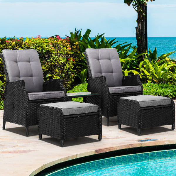Gardeon Recliner Chairs Sun lounge Setting Outdoor Furniture Patio Garden Wicker Gardeon