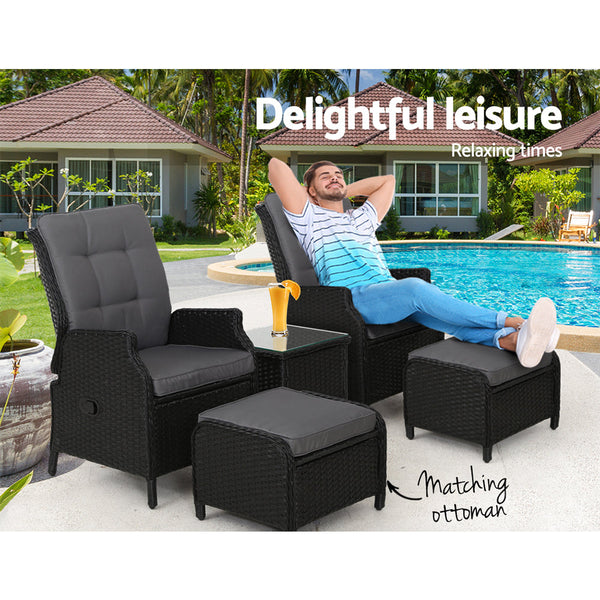 Gardeon Recliner Chairs Sun lounge Setting Outdoor Furniture Patio Garden Wicker Gardeon