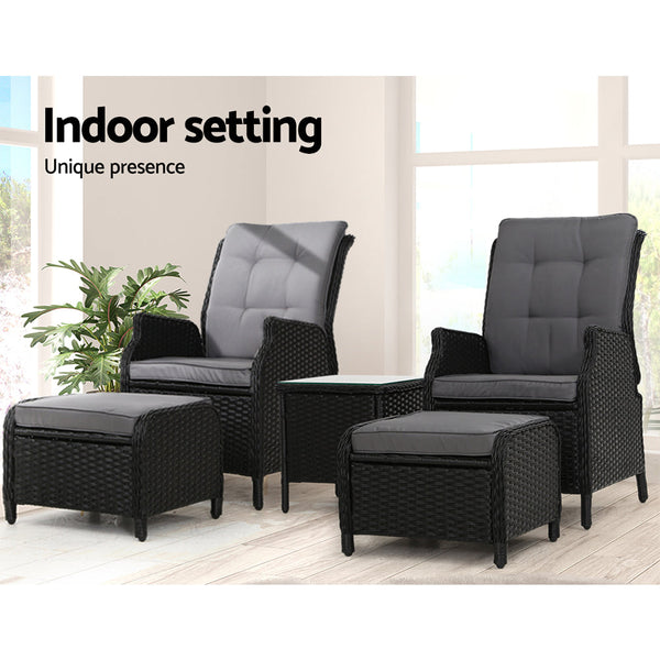 Gardeon Recliner Chairs Sun lounge Setting Outdoor Furniture Patio Garden Wicker Gardeon