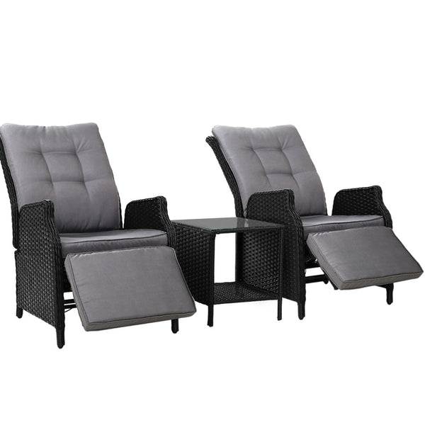 Gardeon Recliner Chairs Sun lounge Setting Outdoor Furniture Patio Wicker Sofa Gardeon