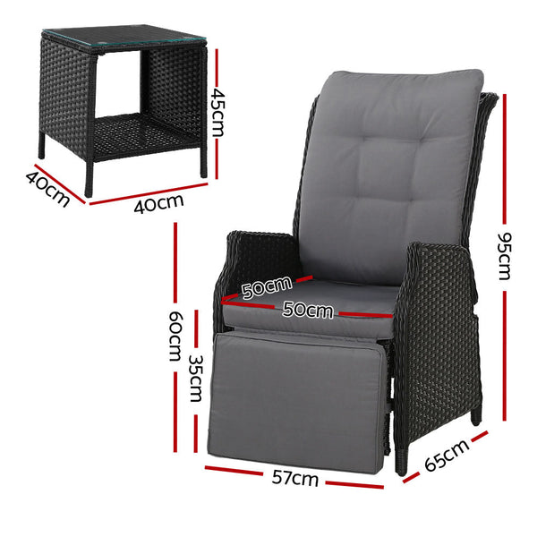 Gardeon Recliner Chairs Sun lounge Setting Outdoor Furniture Patio Wicker Sofa Gardeon