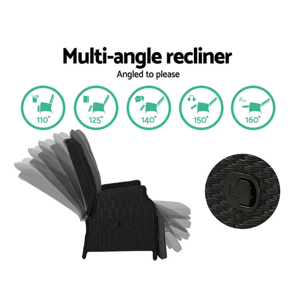 Gardeon Recliner Chairs Sun lounge Setting Outdoor Furniture Patio Wicker Sofa Gardeon