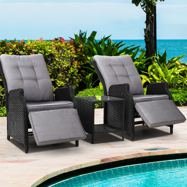 Gardeon Recliner Chairs Sun lounge Setting Outdoor Furniture Patio Wicker Sofa Gardeon