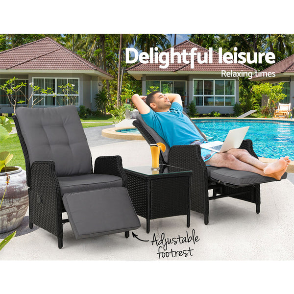 Gardeon Recliner Chairs Sun lounge Setting Outdoor Furniture Patio Wicker Sofa Gardeon