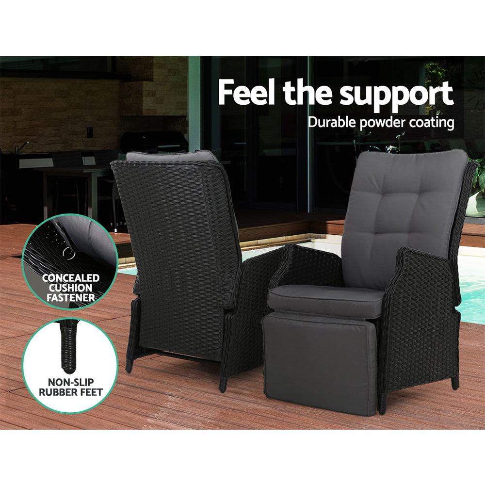 Gardeon Recliner Chairs Sun lounge Setting Outdoor Furniture Patio Wicker Sofa Gardeon