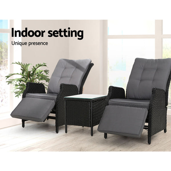 Gardeon Recliner Chairs Sun lounge Setting Outdoor Furniture Patio Wicker Sofa Gardeon