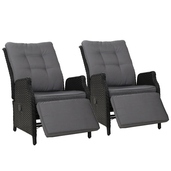 Gardeon Recliner Chairs Sun lounge Outdoor Furniture Setting Patio Wicker Sofa Black 2pcs freeshipping - Awezingly