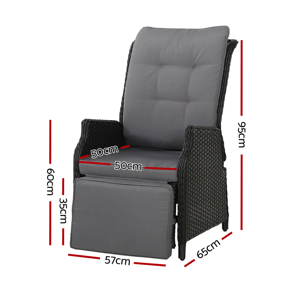 Gardeon Recliner Chairs Sun lounge Outdoor Furniture Setting Patio Wicker Sofa Black 2pcs freeshipping - Awezingly