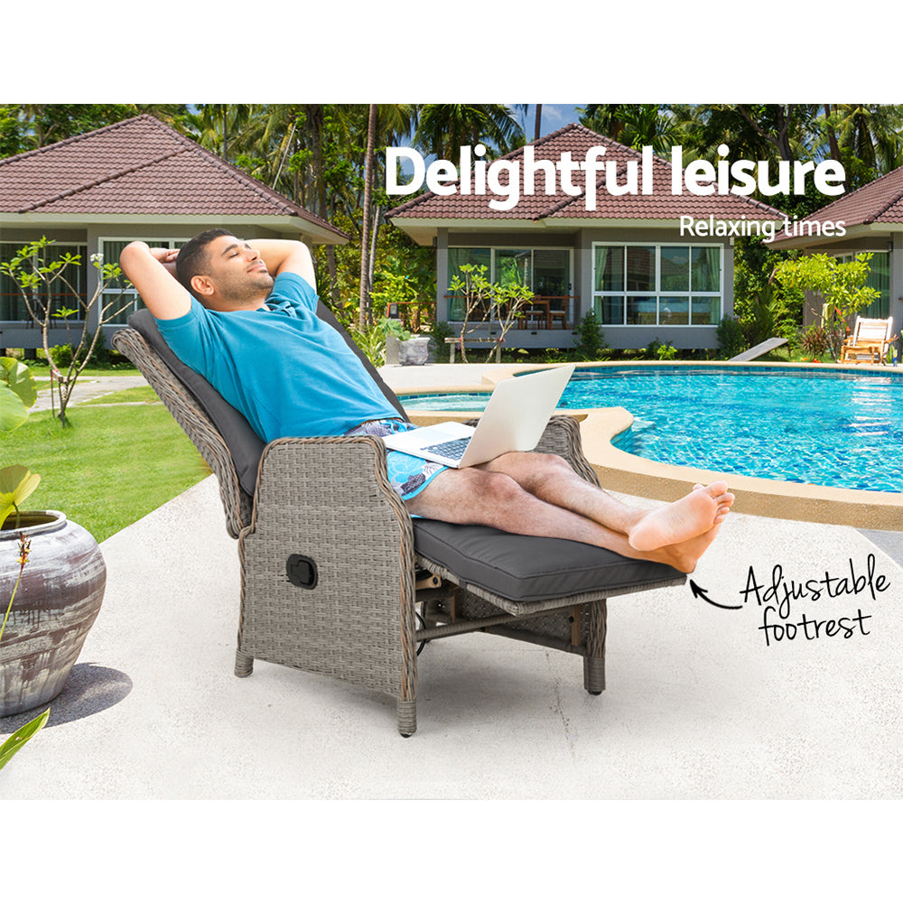 Gardeon Sun lounge Setting Recliner Chair Outdoor Furniture Patio Wicker Sofa freeshipping - Awezingly