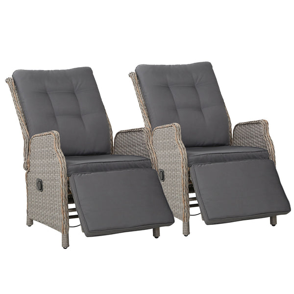 Gardeon Recliner Chairs Sun lounge Outdoor Furniture Setting Patio Wicker Sofa Grey 2pcs freeshipping - Awezingly