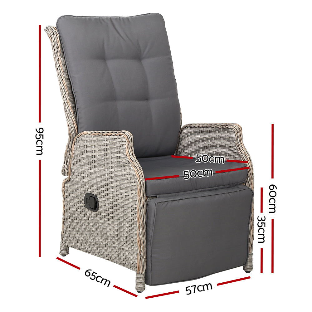 Gardeon Recliner Chairs Sun lounge Outdoor Furniture Setting Patio Wicker Sofa Grey 2pcs freeshipping - Awezingly