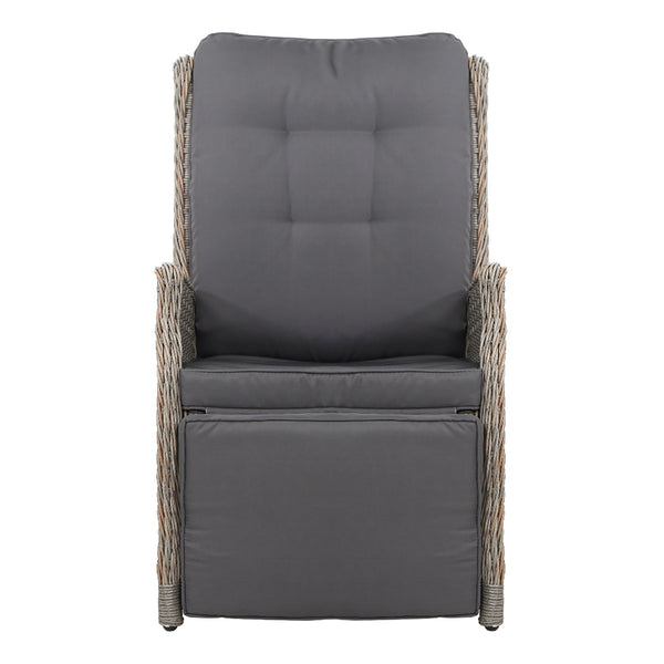 Gardeon Recliner Chairs Sun lounge Outdoor Furniture Setting Patio Wicker Sofa Grey 2pcs freeshipping - Awezingly