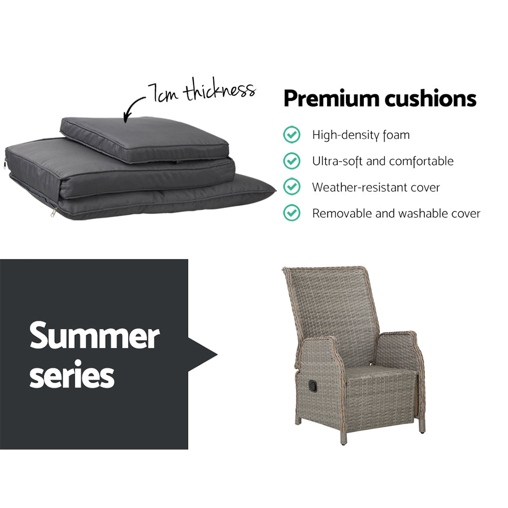 Gardeon Recliner Chairs Sun lounge Outdoor Furniture Setting Patio Wicker Sofa Grey 2pcs freeshipping - Awezingly