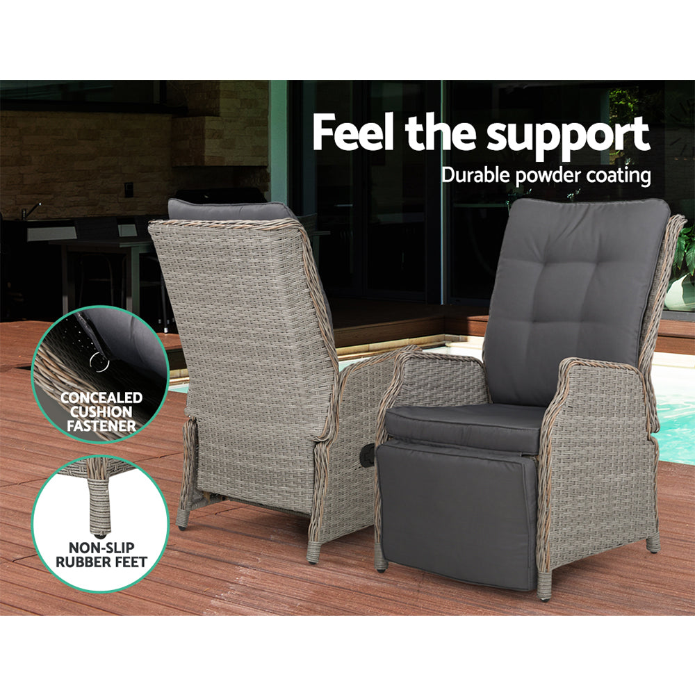 Gardeon Recliner Chairs Sun lounge Outdoor Furniture Setting Patio Wicker Sofa Grey 2pcs freeshipping - Awezingly