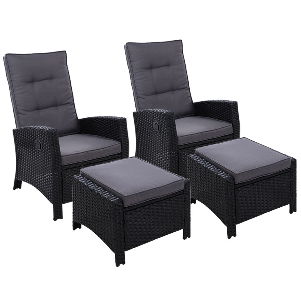 2PC Sun lounge Recliner Chair Wicker Lounger Sofa Day Bed Outdoor Chairs Patio Furniture Garden Cushion Ottoman Gardeon freeshipping - Awezingly