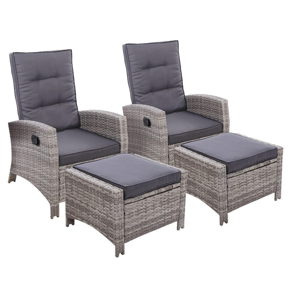 2PC Sun lounge Recliner Chair Wicker Lounger Sofa Day Bed Outdoor Chairs Patio Furniture Garden Cushion Ottoman Gardeon freeshipping - Awezingly