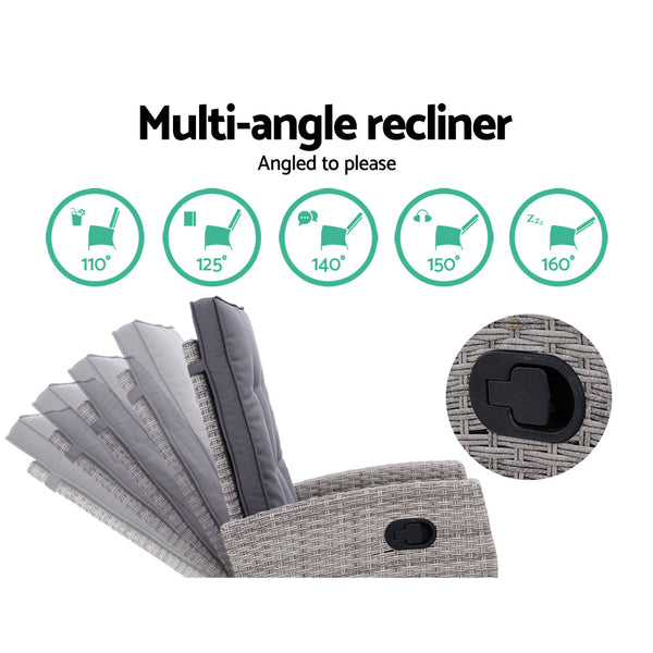 2PC Sun lounge Recliner Chair Wicker Lounger Sofa Day Bed Outdoor Chairs Patio Furniture Garden Cushion Ottoman Gardeon freeshipping - Awezingly