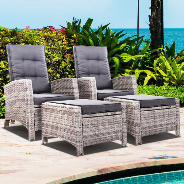 2PC Sun lounge Recliner Chair Wicker Lounger Sofa Day Bed Outdoor Chairs Patio Furniture Garden Cushion Ottoman Gardeon freeshipping - Awezingly