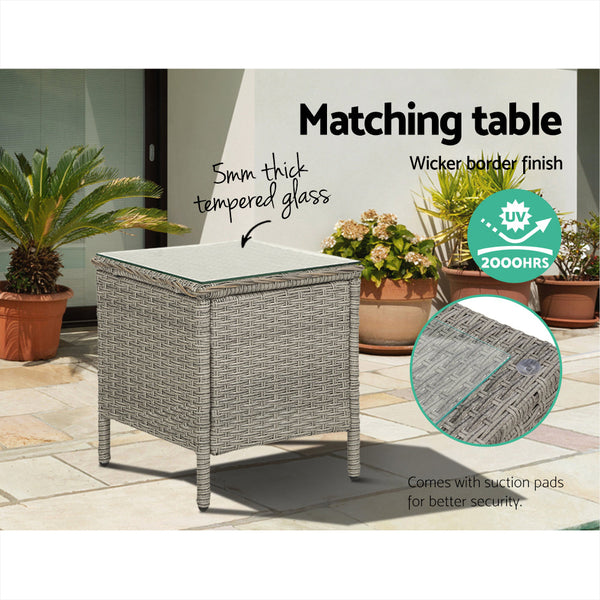 Gardeon Outdoor Setting Recliner Chair Table Set Wicker lounge Patio Furniture Grey Gardeon