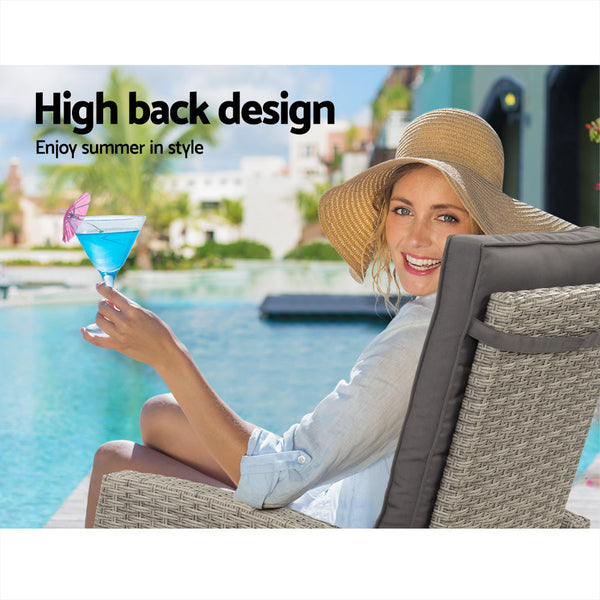 Gardeon Outdoor Setting Recliner Chair Table Set Wicker lounge Patio Furniture Grey Gardeon