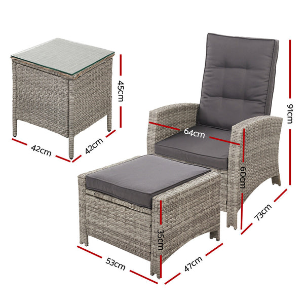 Gardeon Outdoor Patio Furniture Recliner Chairs Table Setting Wicker Lounge 5pc Grey Gardeon