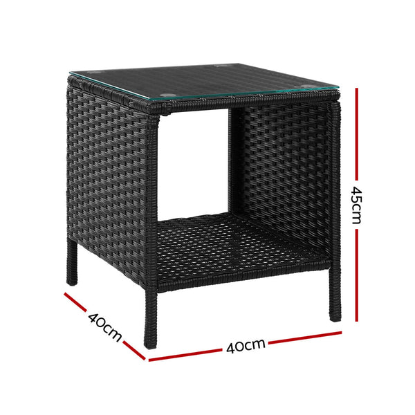 Gardeon Side Table Coffee Patio Outdoor Furniture Rattan Desk Indoor Garden Black Gardeon