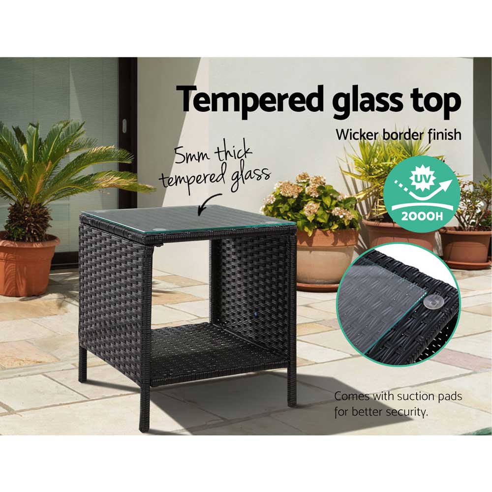 Gardeon Side Table Coffee Patio Outdoor Furniture Rattan Desk Indoor Garden Black Gardeon