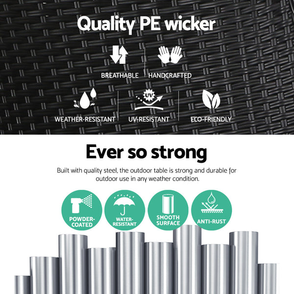 Gardeon Side Table Coffee Patio Outdoor Furniture Rattan Desk Indoor Garden Black Gardeon