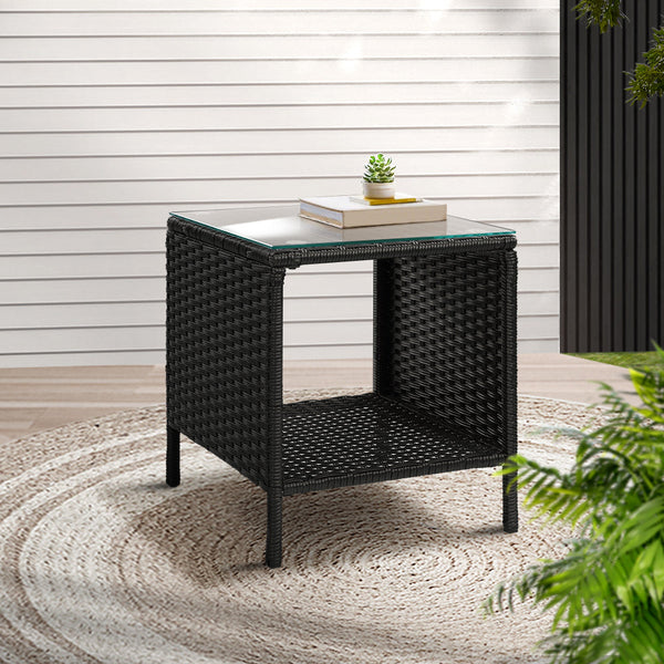 Gardeon Side Table Coffee Patio Outdoor Furniture Rattan Desk Indoor Garden Black Gardeon