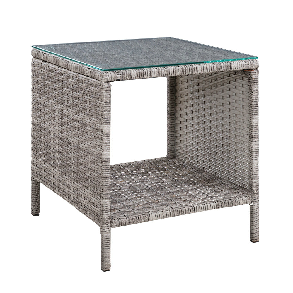 Gardeon Side Table Coffee Patio Outdoor Furniture Rattan Desk Indoor Garden Grey Gardeon