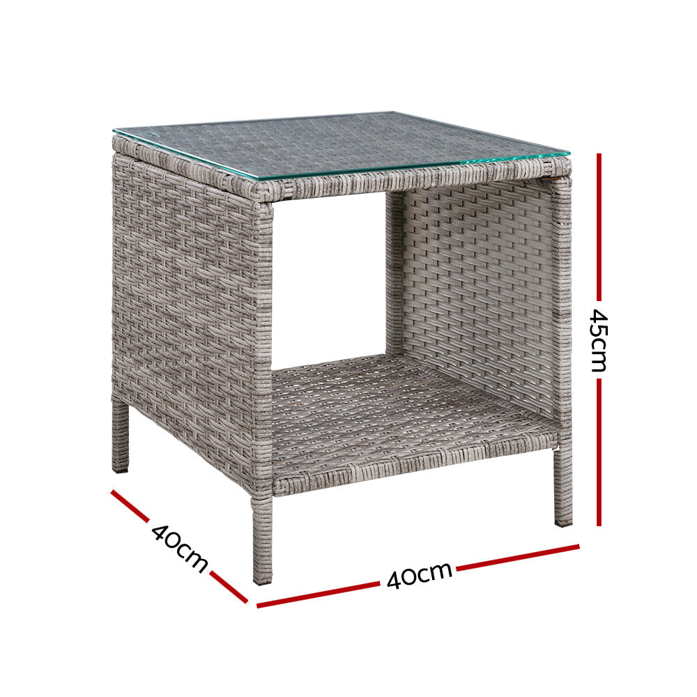 Gardeon Side Table Coffee Patio Outdoor Furniture Rattan Desk Indoor Garden Grey Gardeon