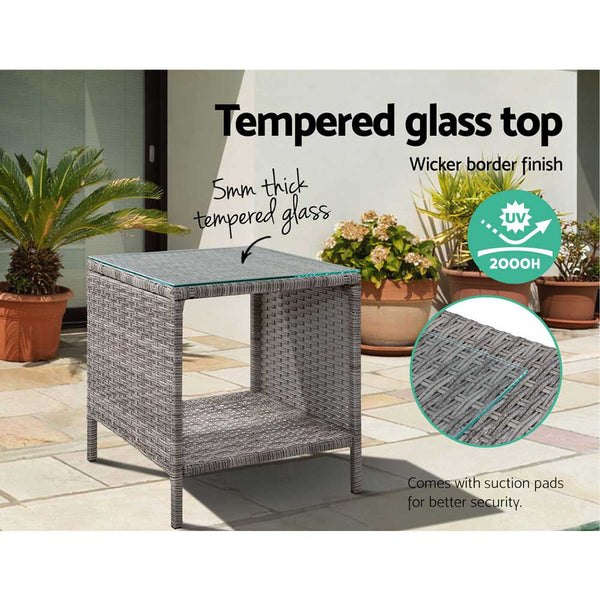 Gardeon Side Table Coffee Patio Outdoor Furniture Rattan Desk Indoor Garden Grey Gardeon