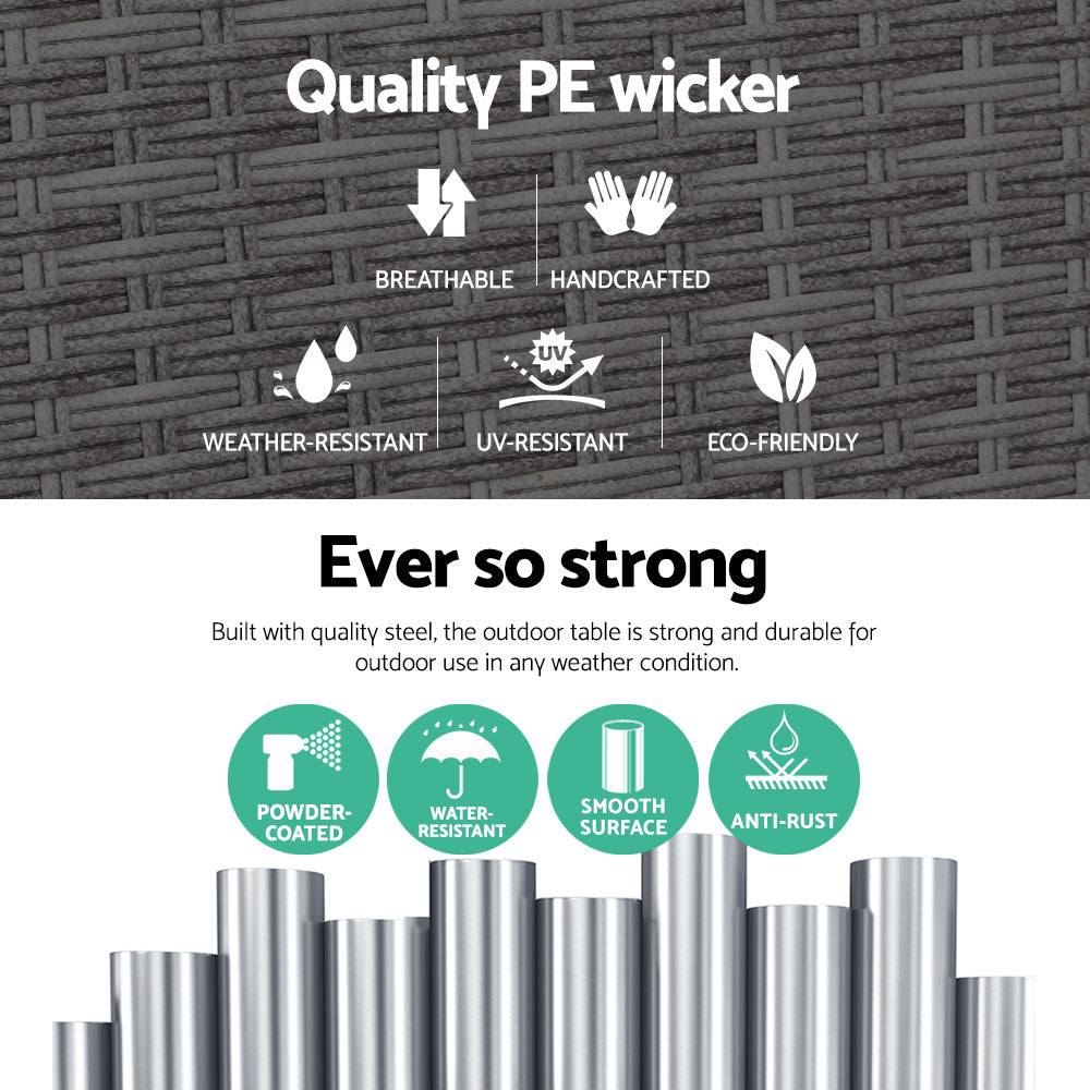 Gardeon Side Table Coffee Patio Outdoor Furniture Rattan Desk Indoor Garden Grey Gardeon