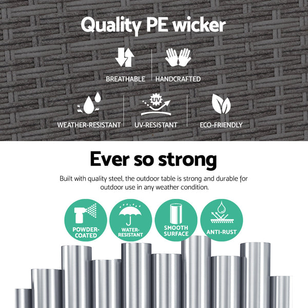 Gardeon Side Table Coffee Patio Outdoor Furniture Rattan Desk Indoor Garden Grey Gardeon