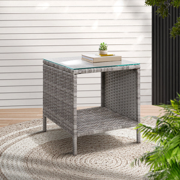 Gardeon Side Table Coffee Patio Outdoor Furniture Rattan Desk Indoor Garden Grey Gardeon