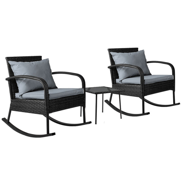 Gardeon 3 Piece Outdoor Chair Rocking Set - Black freeshipping - Awezingly